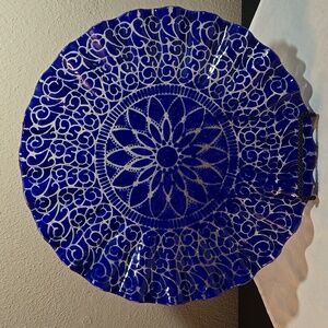 Cobalt Blue Decorative Plate, Ruffled Rim Possibly Sydenstricker Fused Glass.